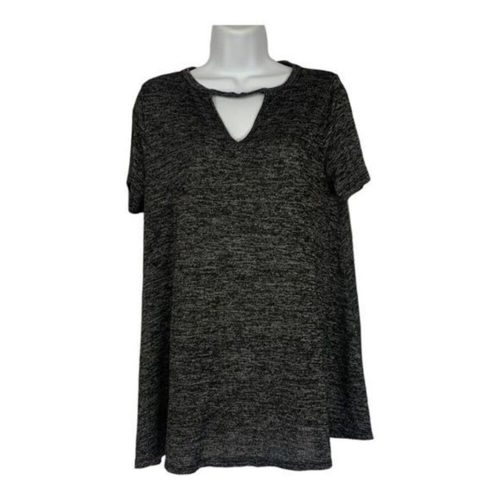 Bobbie Brooks Ladies Marled Gray Keyhole Short-Sleeve Top Size Large
